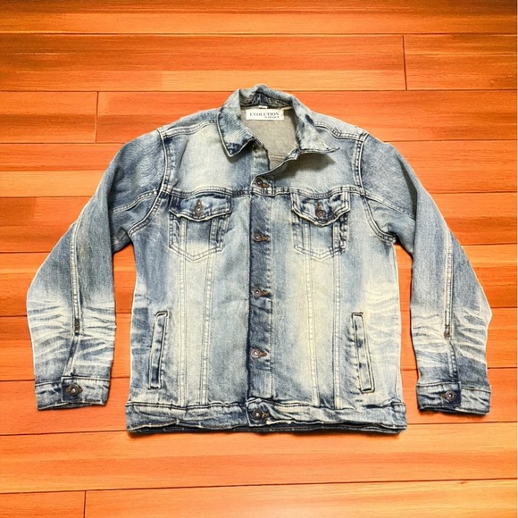 🧢 Evolution in Design Youth Denim Jacket Sz L (14–16) Distressed Look - Picture 8 of 13